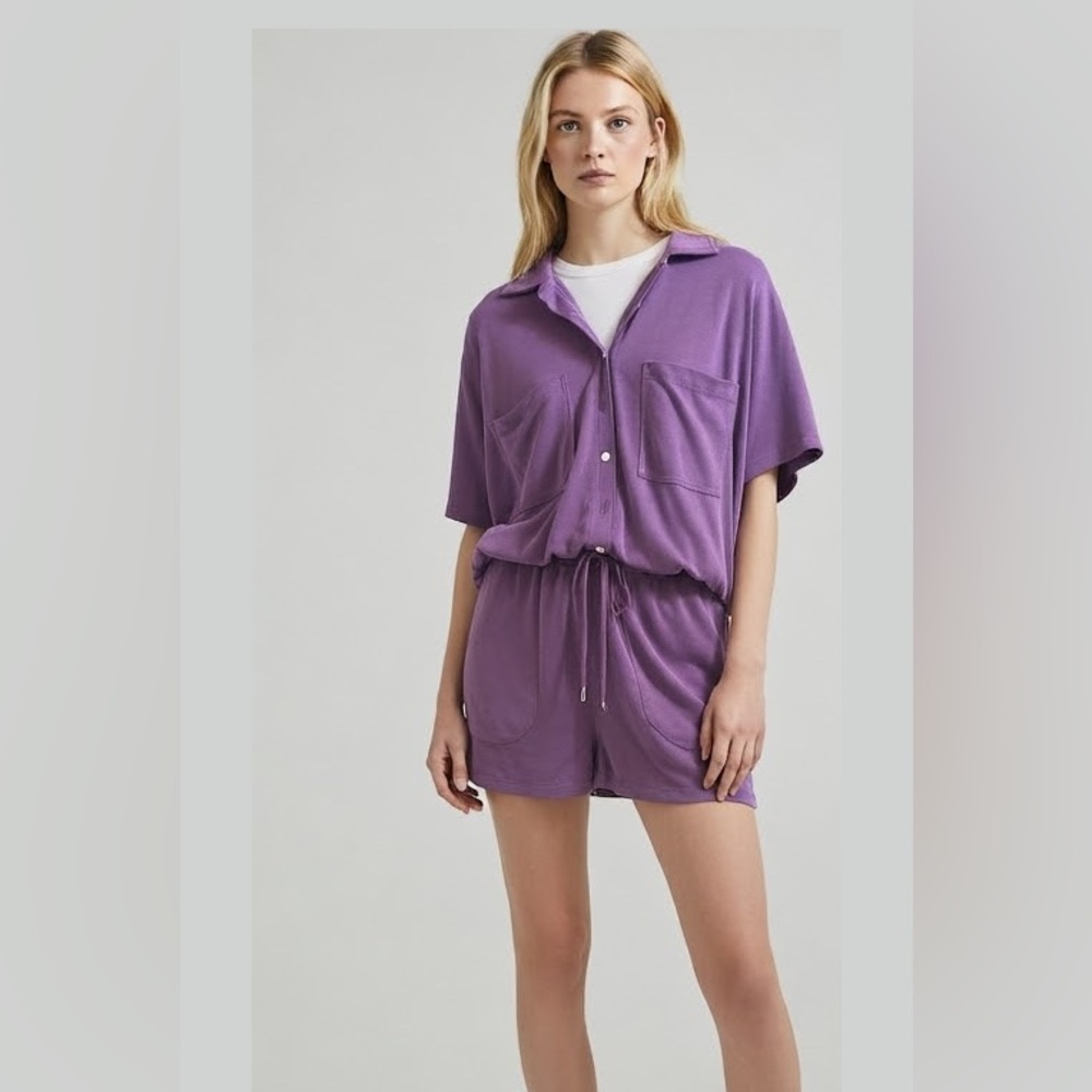 Lou & Grey | Purple short sleeve romper